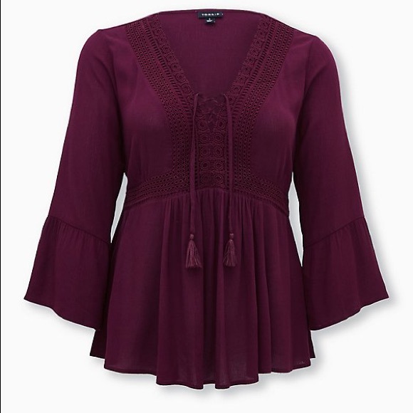 torrid Tops - BURGUNDY PURPLE GAUZE LACE-UP BABYDOLL